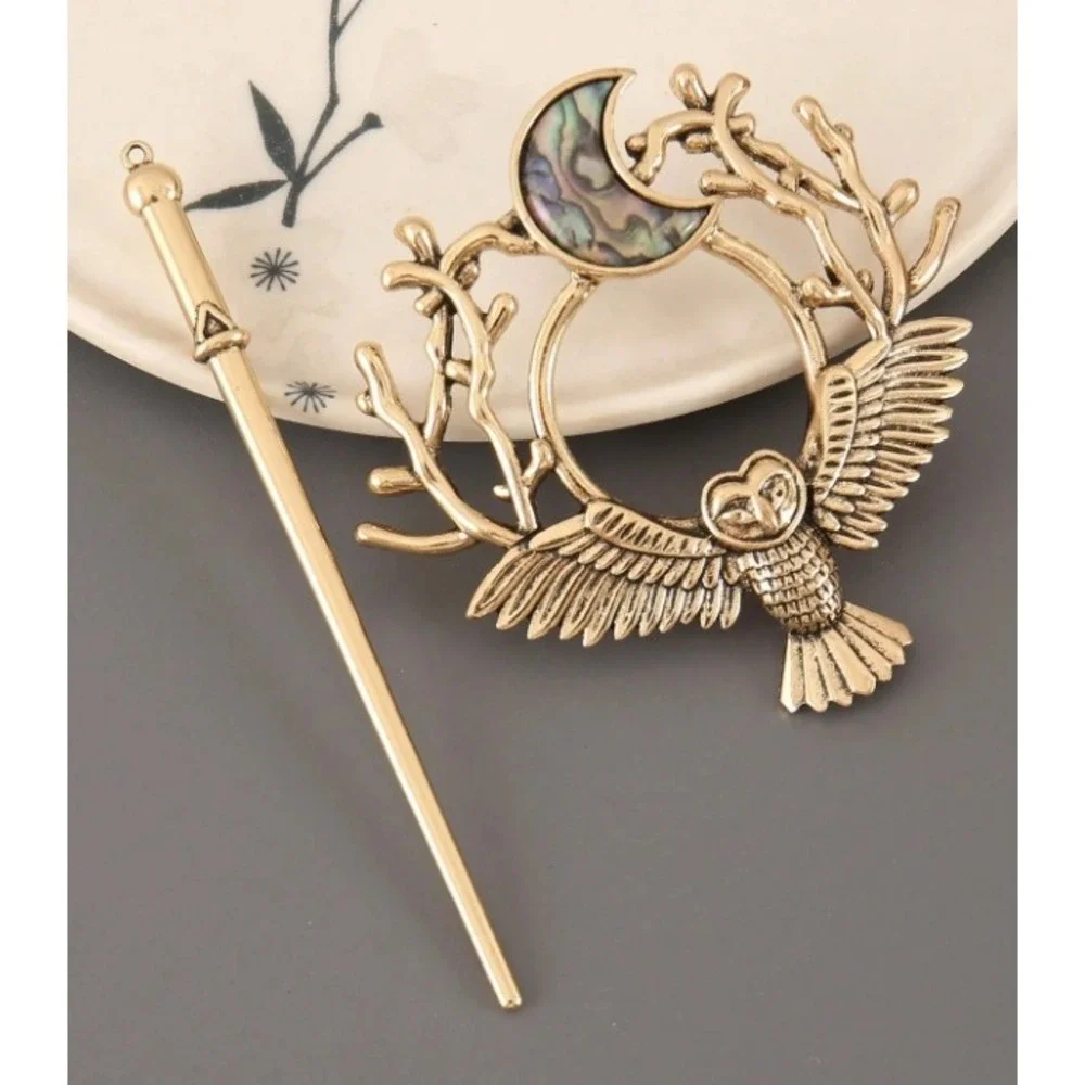 Bohemian Totem Hair Clip Set Vintage Zinc Alloy Dragonfly Owl Dragon Gold Tone
